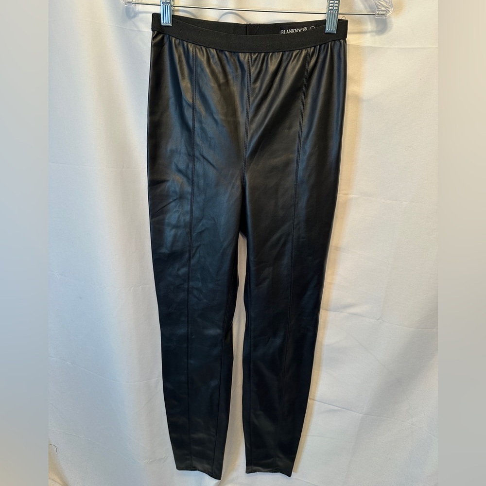 Blank NYC Women's Size 27 Pull On Vegan Leather Black Leggings Pants 29” Inseam - Picture 2 of 7